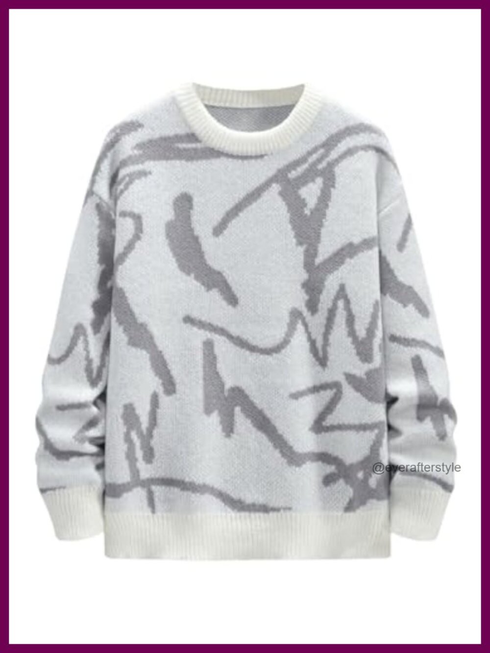 Men's Graphic Knit Pullover Sweater Crew Neck Drop Shoulder Winter Casual